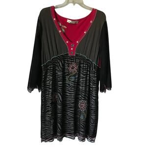 Urban Mango Dress Large Womens Embroideried Beading Hot Pink Black White L